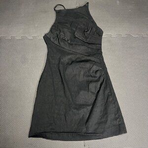 Zara Black Ruched Linen-Blend Halter Mini Dress Size S Made In Turkey